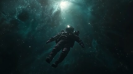 Astronaut Floating in Dark Nebula Space