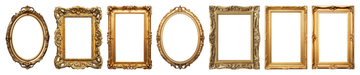 PNG Elegant vintage gold frames, element set on transparent background