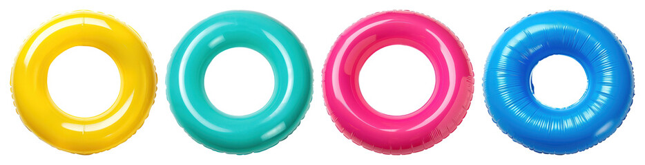 PNG Colorful inflatable pool rings, element set on transparent background