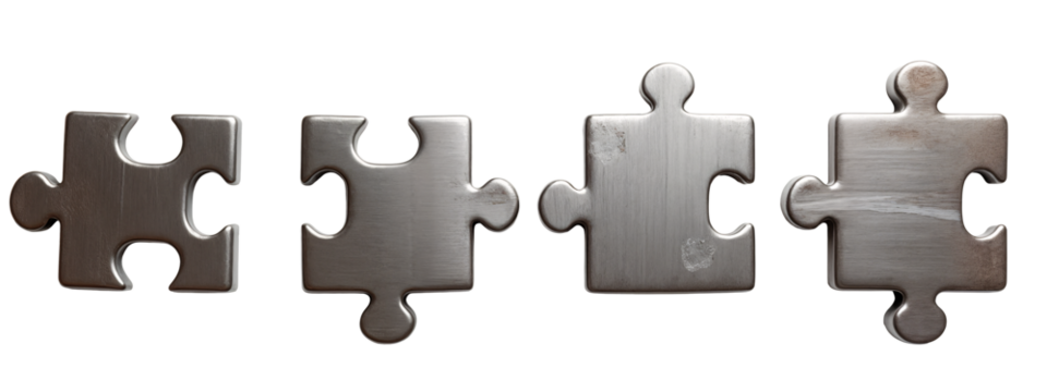 A set of four metal puzzle pieces