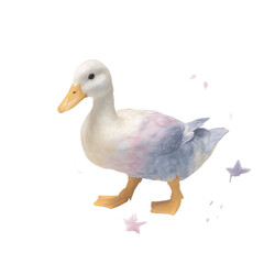 Obraz premium Pastel-Colored Duck Figurine with Floating Petals and Stars