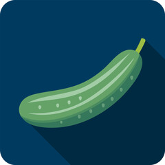 Green Cucumber Vegetable Icon with Long Shadow , Fresh Produce Flat Design.