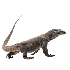 Obraz premium A large Komodo dragon lizard walking slowly isolated on a transparent background