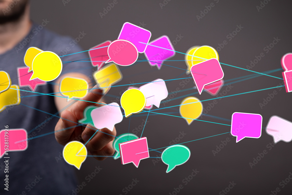 Leinwandbilder Abstract image of interconnected speech bubbles representing global communication and networking.