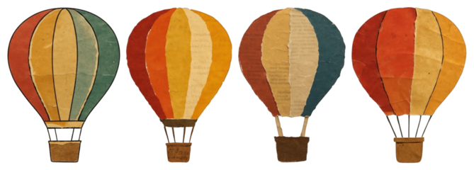 PNG Vintage colorful hot air balloons, element set on transparent background