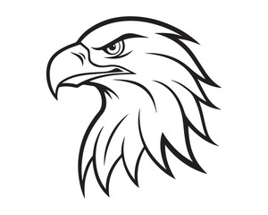 Obraz premium A black and white line drawing of an eagle head in profile view isolated on transparent background, PNG