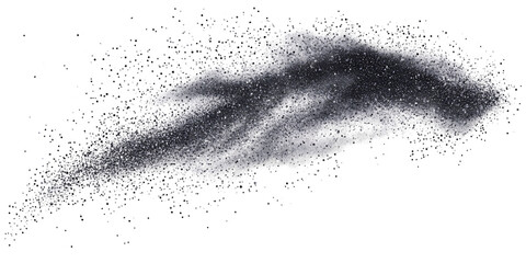 Abstract cloud of black powder with glittering particles on black background Concept of cosmic dust, explosion, and dark matter in a mysterious universe