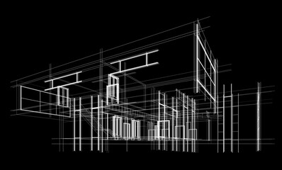 House building sketch architectural 3d rendering