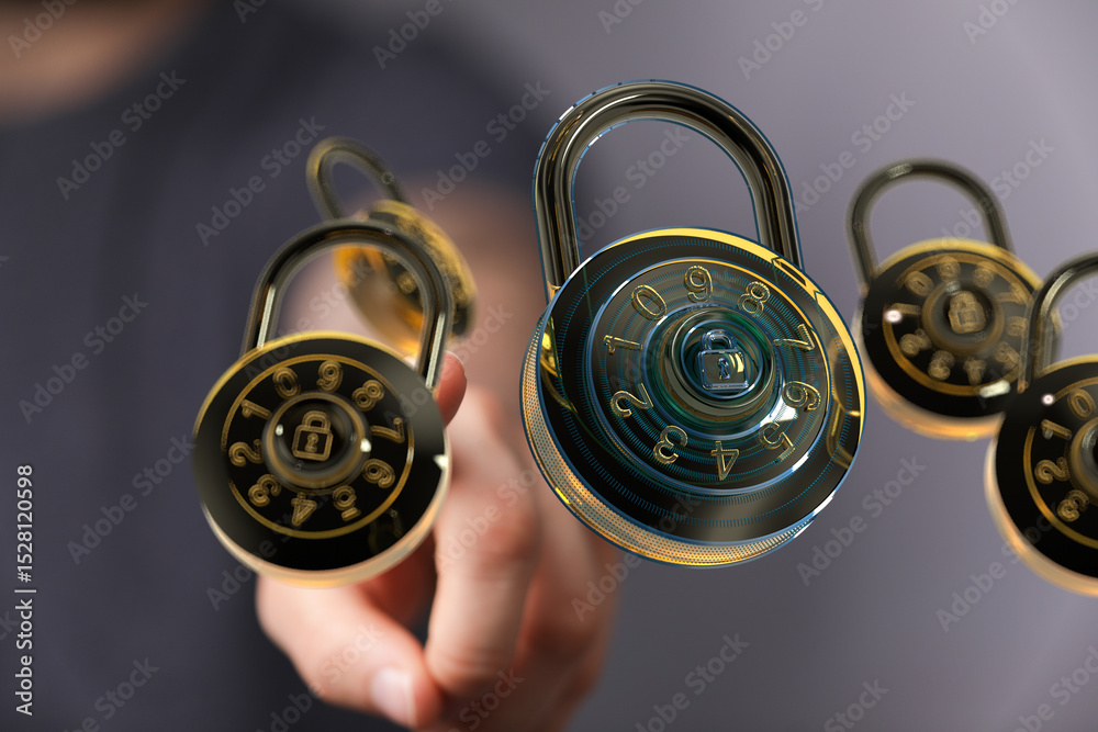 Aufkleber Secure your data with strong passwords and encryption.  Cybersecurity and digital safety.