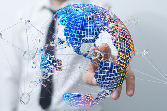 Abstract image of a digital globe, symbolizing global connectivity and networking in business. - Powered by Adobe