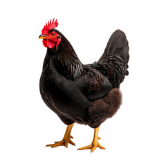 Fototapeta premium Beautiful black hen with vibrant red comb isolated on a clean background for farm themes