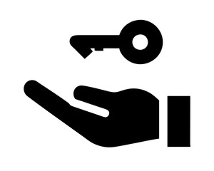 Hand offering key icon black and white simple design