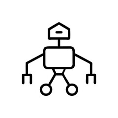 Simple line drawing of a robot with a house on its head