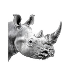 Obraz premium Close-up of a rhinoceros in black and white showcasing its features and textures