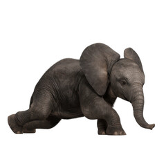 Playful Baby Elephant Calf Kneeling, Isolated on Green Transparent background