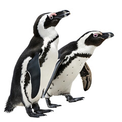 Obraz premium A cute pair of penguins standing close together isolated on a transparent background