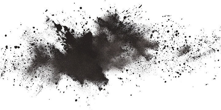 Abstract black ink splatter with grunge texture on transparent background for design element and artistic overlay Concept of dark, mysterious, and dramatic effect