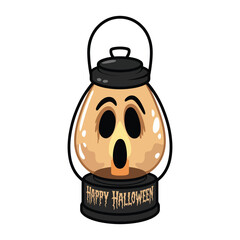 Halloween Lantern Ghost Face Cartoon Illustration Tan Black