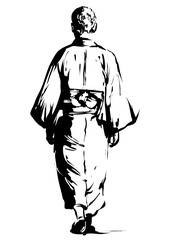 Yukata Man from Behind – Japanese Sumi-e Ink Painting