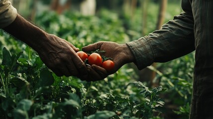 A farmer handing produce to a customer, emphasizing connection and trust.