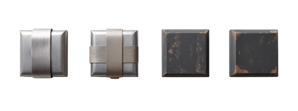 A set of three different types of metal objects