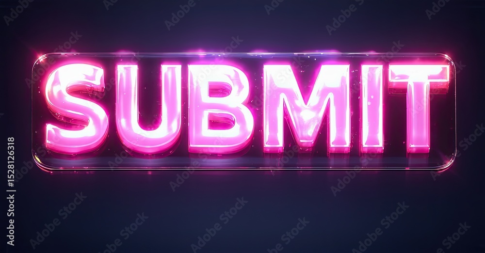 Poster bright pink neon sign spells submit. dark background enhances glowing effect. modern design, simple 