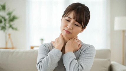 首のこりに悩む女性