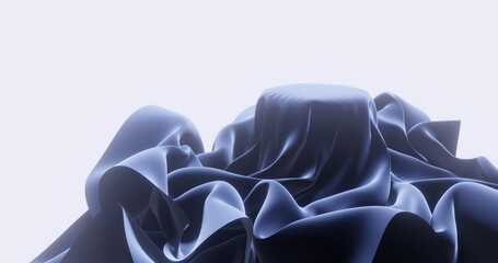 Abstract background delicate dark blue drapery fabric platform 3d render