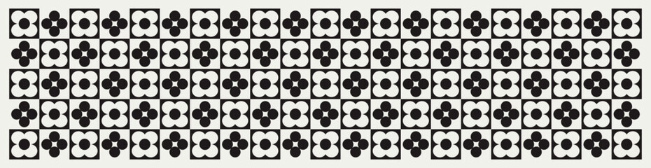 Mid century modern floral geometric pattern in black and white. Graphical illustration for a unique banners, textiles and home décor.