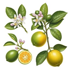Illustration of Lemon Cluster on Tree Botanical Art