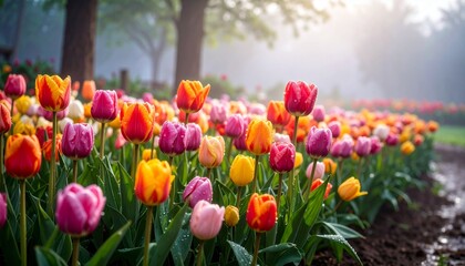 Obraz premium Tulips in Early Morning Fog