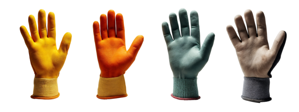 A set of four different colored gloves