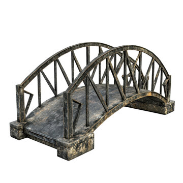 Stone arch bridge designed with gothic elements over a small stream in a tranquil landscape setting at sunset