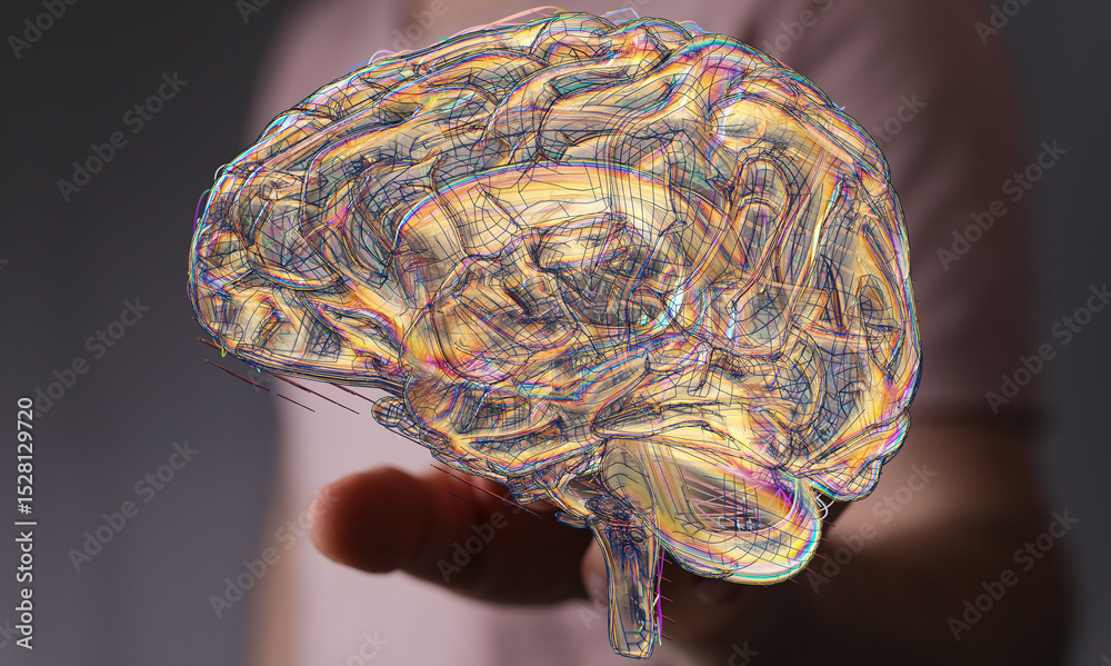 Poster abstract image of a human brain, showcasing complex neural connections. perfect for ai, neuroscience