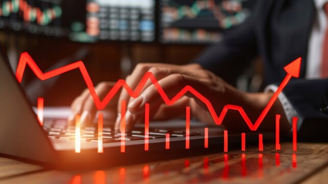 3d red arrow on business graph symbolizes financial decline and global economic recession impact