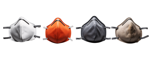 A row of four different colored face masks