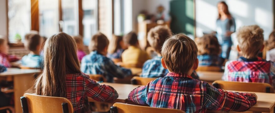 The attentive children in a vibrant classroom setting focused on learning.
