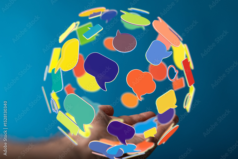 Aufkleber Abstract image of colorful speech bubbles forming a globe, symbolizing global communication and connection.