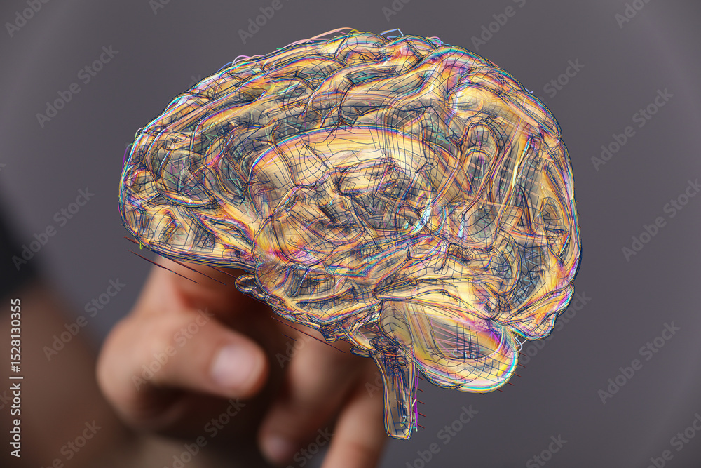 Poster abstract image of a human brain, showcasing its complex neural pathways. perfect for neuroscience, m