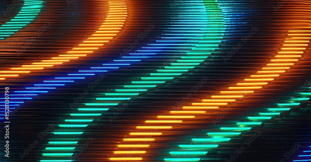 Aufkleber Abstract light display. Colorful lines create wavy patterns against dark background. Bright illumination, dynamic visual effect.