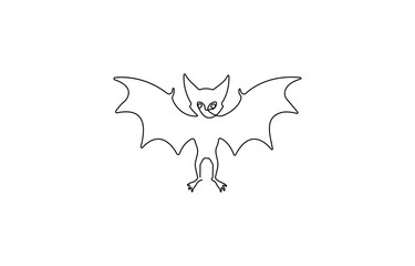 Continuous one line drawing of bat. Single line drawing illustration of bat. Bat symbol of luck,  Single Line Drawing of a Flying Bat Halloween Minimalist Art.