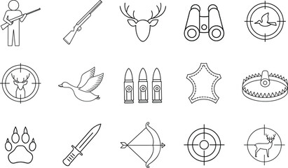 hunting outline icons set