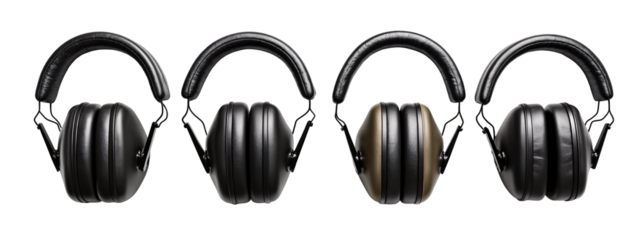 A set of four black and brown earmuffs