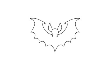 Continuous one line drawing of bat. Single line drawing illustration of bat. Bat symbol of luck,  Single Line Drawing of a Flying Bat Halloween Minimalist Art.