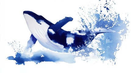 Whale Tail Splash in Dynamic Blue Ocean: Abstract Marine Life Artwork Illustrating Nature's Beauty and Wildlife Movement with Fluid Creativity and Tranquility in Conservation Design