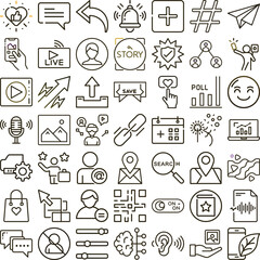 Collection of Linear Social Media, Communication, and Digital Marketing Icons in Format