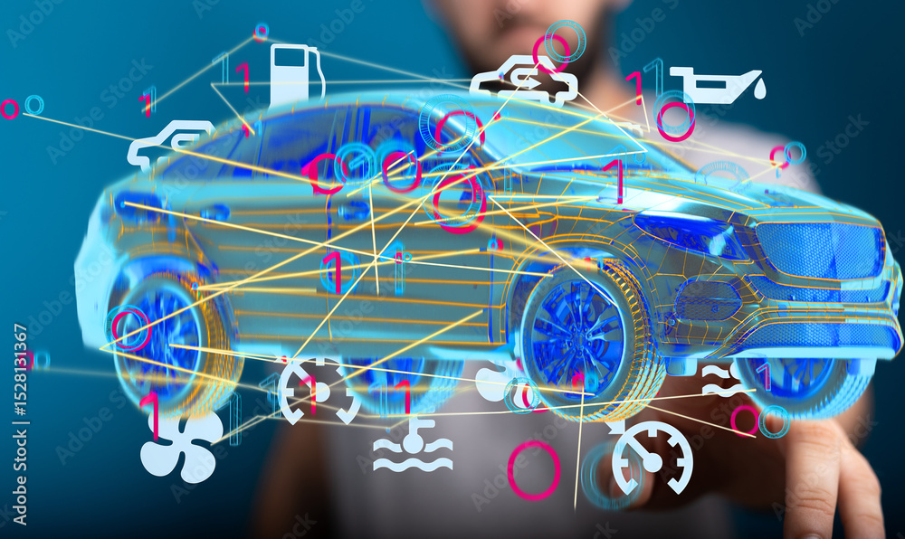 Poster Innovative digital car maintenance.  Visualize and track vehicle data for efficient servicing.