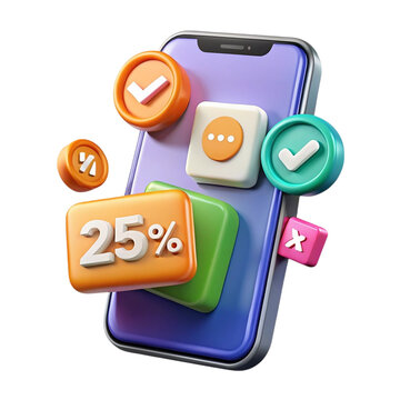 3d icon of a smartphone with discount offer and user interface elements