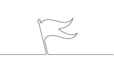 Crossed flags single continuous line art drawing. Black and white, Single Line Drawing of a Flag with Editable Stroke.