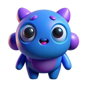 3d icon of a Adorable cartoon character with blue and purple color